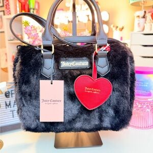Juicy Couture Black Faux Fur Satchel with Red Heart Charm 🖤❤️
